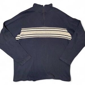 Great Northwest Clothing Company Men's Navy Blue Striped Quarter Zip Pullover Sw